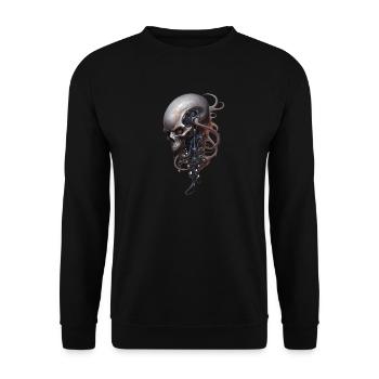 Steampunk Alien Schädel Wirbelsäule Fantasy Shirt - Unisex Pullover - Schwarz - Vorne - Alina (178cm) & Michal (187cm)