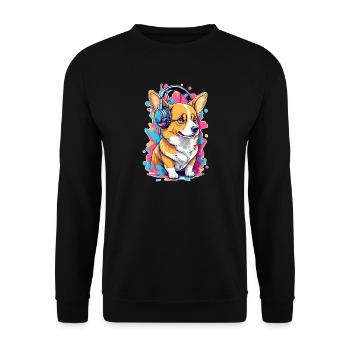 Corgi listens to music - Unisex Sweatshirt - black - Front - Alina (178cm) & Michal (187cm)
