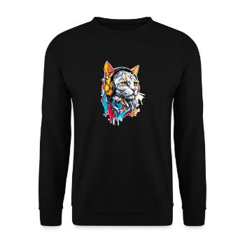 Cat listens to music - Unisex Sweatshirt - black - Front - Alina (178cm) & Michal (187cm)