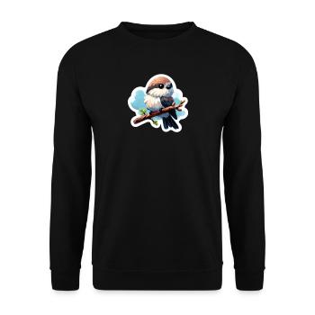 Süßer Vogel auf Ast Sticker - Unisex Pullover - Schwarz - Vorne - Alina (178cm) & Michal (187cm)