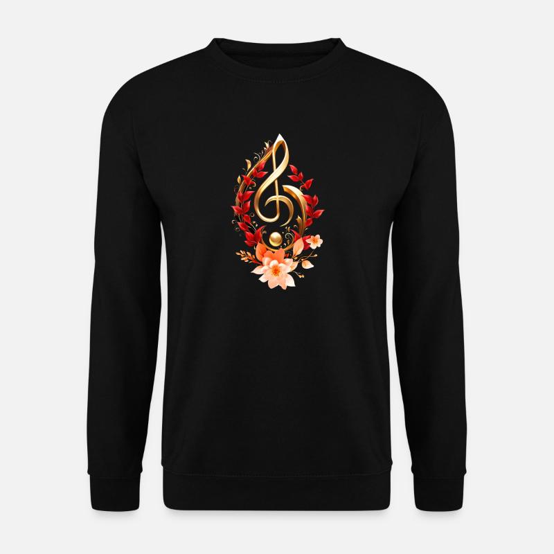 Goldener Violinschlüssel mit roten Blättern. - Unisex Pullover - Schwarz
