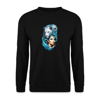 Captivating woman and a majestic lion's head - Unisex Sweatshirt - black - Front - Alina (178cm) & Michal (187cm)