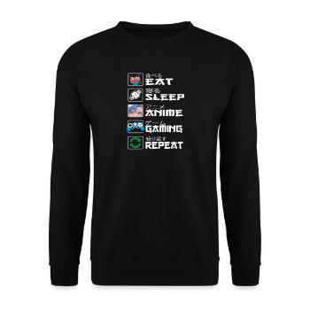 Manger Dormir Anime Gaming Répéter Kawaii Otaku Anime - Sweat-shirt Unisexe - noir - Devant - Alina (178cm) & Michal (187cm)