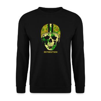 OSTDEUTSCH CAMO SKULL mit Moped Helm - Unisex Pullover - Schwarz - Vorne - Alina (178cm) & Michal (187cm)
