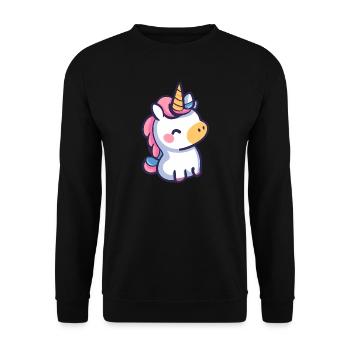 Niedliches Einhorn-Design - skurrile Cartoon-Kunst - Unisex Pullover - Schwarz - Vorne - Alina (178cm) & Michal (187cm)