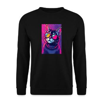 Vaporwave Cat Rose Bleu Synthwave Futuriste - Sweat-shirt Unisexe - noir - Devant - Alina (178cm) & Michal (187cm)