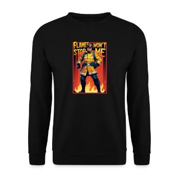 Motivational Fire Brigade Design Flames Wont Stop M - Unisex Sweatshirt - black - Front - Alina (178cm) & Michal (187cm)