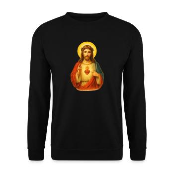 Kitschiger Herz Jesus Christus | Jesus Christ - Unisex Pullover - Schwarz - Vorne - Alina (178cm) & Michal (187cm)