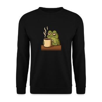 Frosch mit Kaffee - Unisex Pullover - Schwarz - Vorne - Alina (178cm) & Michal (187cm)