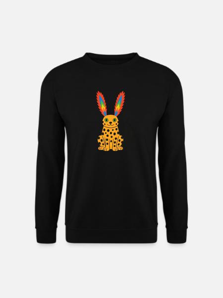 Exotischer Fantasy-Gepard mit Regenbogenfederohren - Unisex Pullover - Schwarz