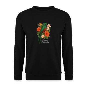 Vivre au paradis – Oiseau de paradis tropical - Sweat-shirt Unisexe - noir - Devant - Alina (178cm) & Michal (187cm)