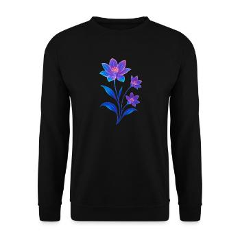 Lumineszierendes kosmisches Blumendesign - Unisex Pullover - Schwarz - Vorne - Alina (178cm) & Michal (187cm)