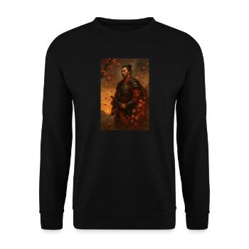 Samurai im Kirschblütensturm - Unisex Pullover - Schwarz - Vorne - Alina (178cm) & Michal (187cm)