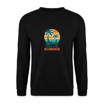 Strand mit Palmen und Sonnenuntergang - Unisex Pullover - Schwarz - Vorne - Alina (178cm) & Michal (187cm)