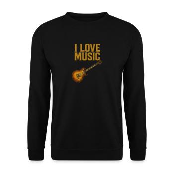 I LOVE MUSIC“ Vintage Gitarre Design - Unisex Pullover - Schwarz - Vorne - Alina (178cm) & Michal (187cm)
