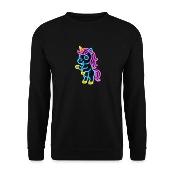 Süßes Neon Einhorn stehend | Bunt und leuchtend - Unisex Pullover - Schwarz - Vorne - Alina (178cm) & Michal (187cm)