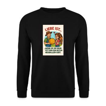 Liebe ist bester Heuballen - Unisex Pullover - Schwarz - Vorne - Alina (178cm) & Michal (187cm)