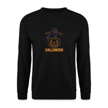 Creepy Cute Halloween Design | Geist und Kürbis - Unisex Pullover - Schwarz - Vorne - Alina (178cm) & Michal (187cm)