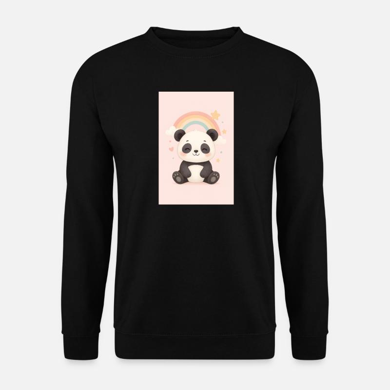 Süßer Panda mit Regenbogen und Sternen - Unisex Pullover - Schwarz