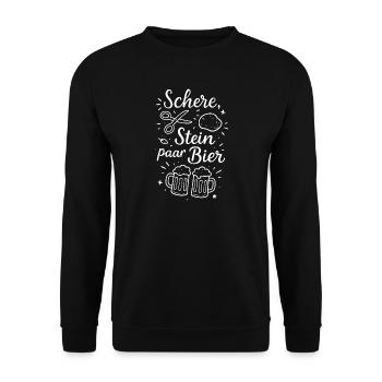 Schere Stein ein Bier – Party & Bier Spruch - Unisex Pullover - Schwarz - Vorne - Alina (178cm) & Michal (187cm)