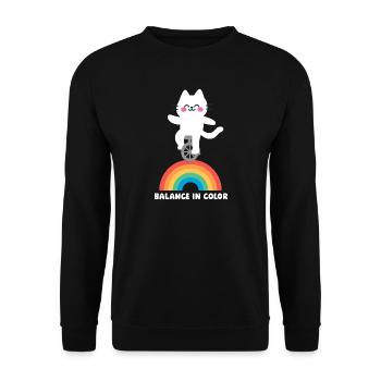 Cat Balances Rainbow - Unisex Sweatshirt - black - Front - Alina (178cm) & Michal (187cm)