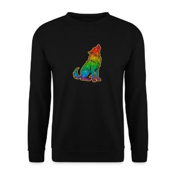Heulender Regenbogenwolf Glitter Silhouette - Unisex Pullover - Schwarz - Vorne - Alina (178cm) & Michal (187cm)