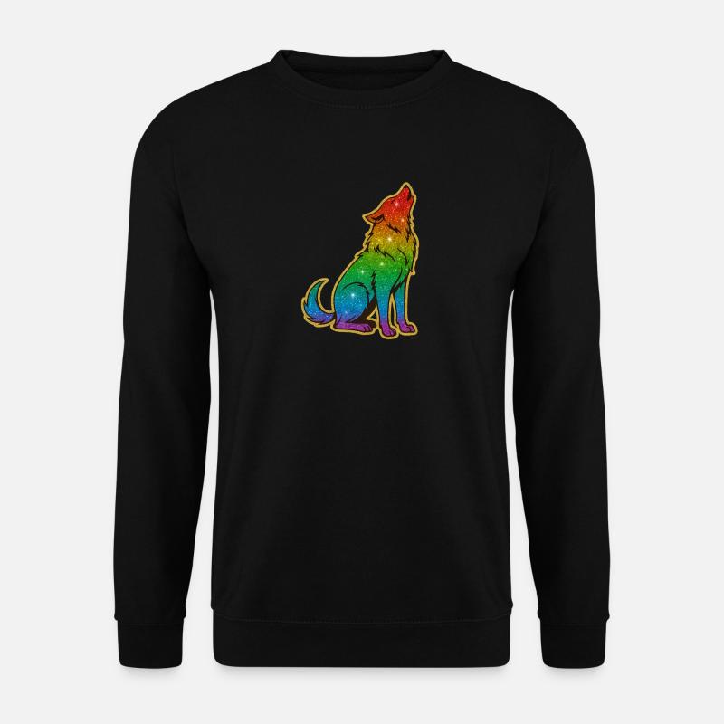Heulender Regenbogenwolf Glitter Silhouette - Unisex Pullover - Schwarz