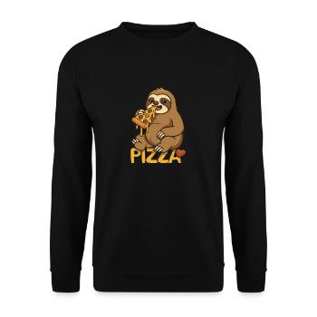 Sloth Loves Pizza – Motif de dessin animé amusant - Sweat-shirt Unisexe - noir - Devant - Alina (178cm) & Michal (187cm)