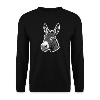 Neugieriger Esel – Charmant & witzig - Unisex Pullover - Schwarz - Vorne - Alina (178cm) & Michal (187cm)