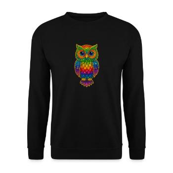 Regenbogen Eulen Glitzerkunst - Unisex Pullover - Schwarz - Vorne - Alina (178cm) & Michal (187cm)