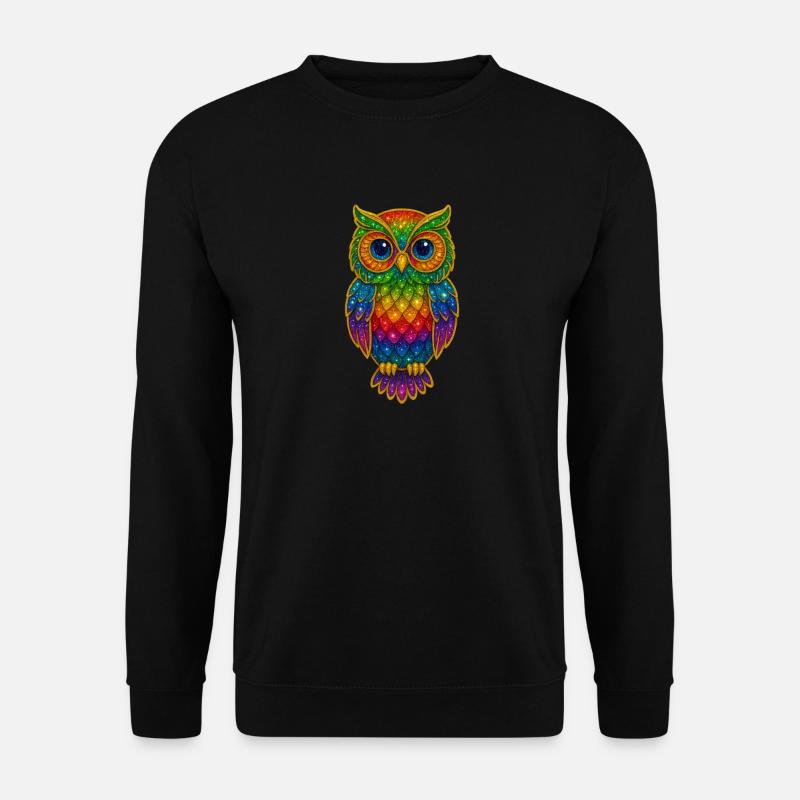 Regenbogen Eulen Glitzerkunst - Unisex Pullover - Schwarz