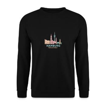 Hamburg Tor zur Welt Skyline - Unisex Pullover - Schwarz - Vorne - Alina (178cm) & Michal (187cm)