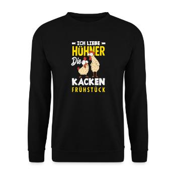 Ich liebe Hühner – die kacken Frühstück - Unisex Pullover - Schwarz - Vorne - Alina (178cm) & Michal (187cm)