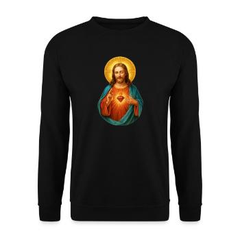Winking Jesus Heart of Jesus Radiant image of salvation - Unisex Sweatshirt - black - Front - Alina (178cm) & Michal (187cm)