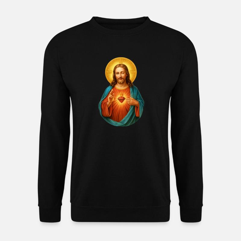 Zwinkernder Jesus Herz Jesu Strahlendes Heilsbild - Unisex Pullover - Schwarz