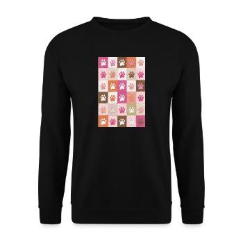 Pfotenabdruck-Patchwork-Plüschfelder - Unisex Pullover - Schwarz - Vorne - Alina (178cm) & Michal (187cm)