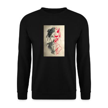 Portrait de dualité : Femme et Oni - Sweat-shirt Unisexe - noir - Devant - Alina (178cm) & Michal (187cm)
