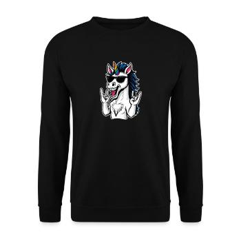 Rockendes Einhorn mit Sonnenbrille LGBT - Unisex Pullover - Schwarz - Vorne - Alina (178cm) & Michal (187cm)