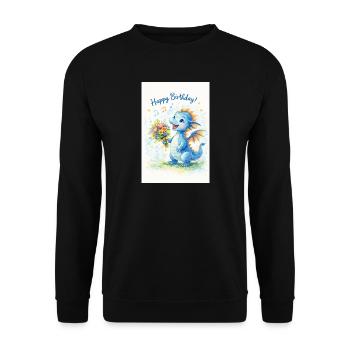 Blauer Drache mit Blumenstrauß - Unisex Pullover - Schwarz - Vorne - Alina (178cm) & Michal (187cm)