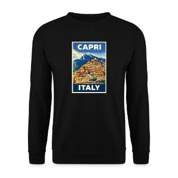 Capri Italy – Vintage Reiseposter Mediterran - Unisex Pullover - Schwarz - Vorne - Alina (178cm) & Michal (187cm)
