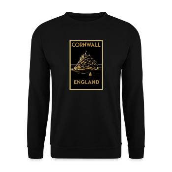 Cornwall England – Art-Déco Reise Poster - Unisex Pullover - Schwarz - Vorne - Alina (178cm) & Michal (187cm)