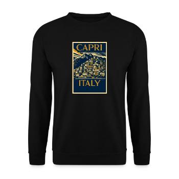 Capri Italy – Navy & Gold Vintage Poster Art-Déco - Unisex Pullover - Schwarz - Vorne - Alina (178cm) & Michal (187cm)