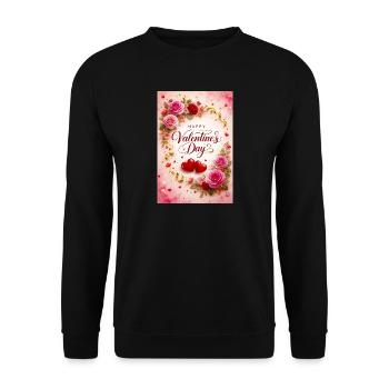 Valentinstags-Liebesrosen mit Herzen - Unisex Pullover - Schwarz - Vorne - Alina (178cm) & Michal (187cm)