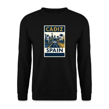 Cadix, Espagne – Poster de voyage rétro bleu marine/or - Sweat-shirt Unisexe - noir - Devant - Alina (178cm) & Michal (187cm)