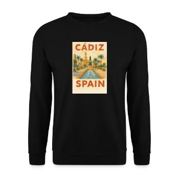 Cádiz Spanien – Aquarell Reiseposter Plaza - Unisex Pullover - Schwarz - Vorne - Alina (178cm) & Michal (187cm)