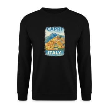 Capri Italien – Aquarell Reiseposter Mediterran - Unisex Pullover - Schwarz - Vorne - Alina (178cm) & Michal (187cm)