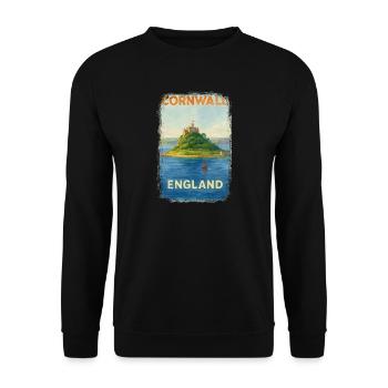 Cornwall England – Aquarell Reiseposter - Unisex Pullover - Schwarz - Vorne - Alina (178cm) & Michal (187cm)