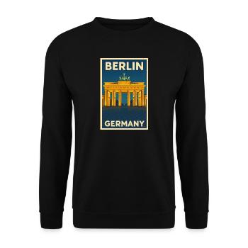 Berlin Germany – Brandenburger Tor Retro Poster - Unisex Pullover - Schwarz - Vorne - Alina (178cm) & Michal (187cm)
