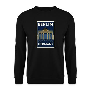 Berlin – Brandenburg Gate Retro Poster - Unisex Sweatshirt - black - Front - Alina (178cm) & Michal (187cm)