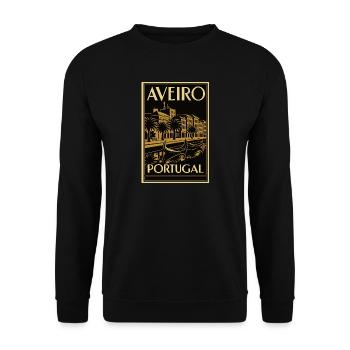 AVEIRO Portugal – Poster Linolschnitt Schwarz/Gold - Unisex Pullover - Schwarz - Vorne - Alina (178cm) & Michal (187cm)